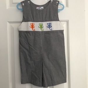 Silly Goose Brand Smocked Salamander Romper